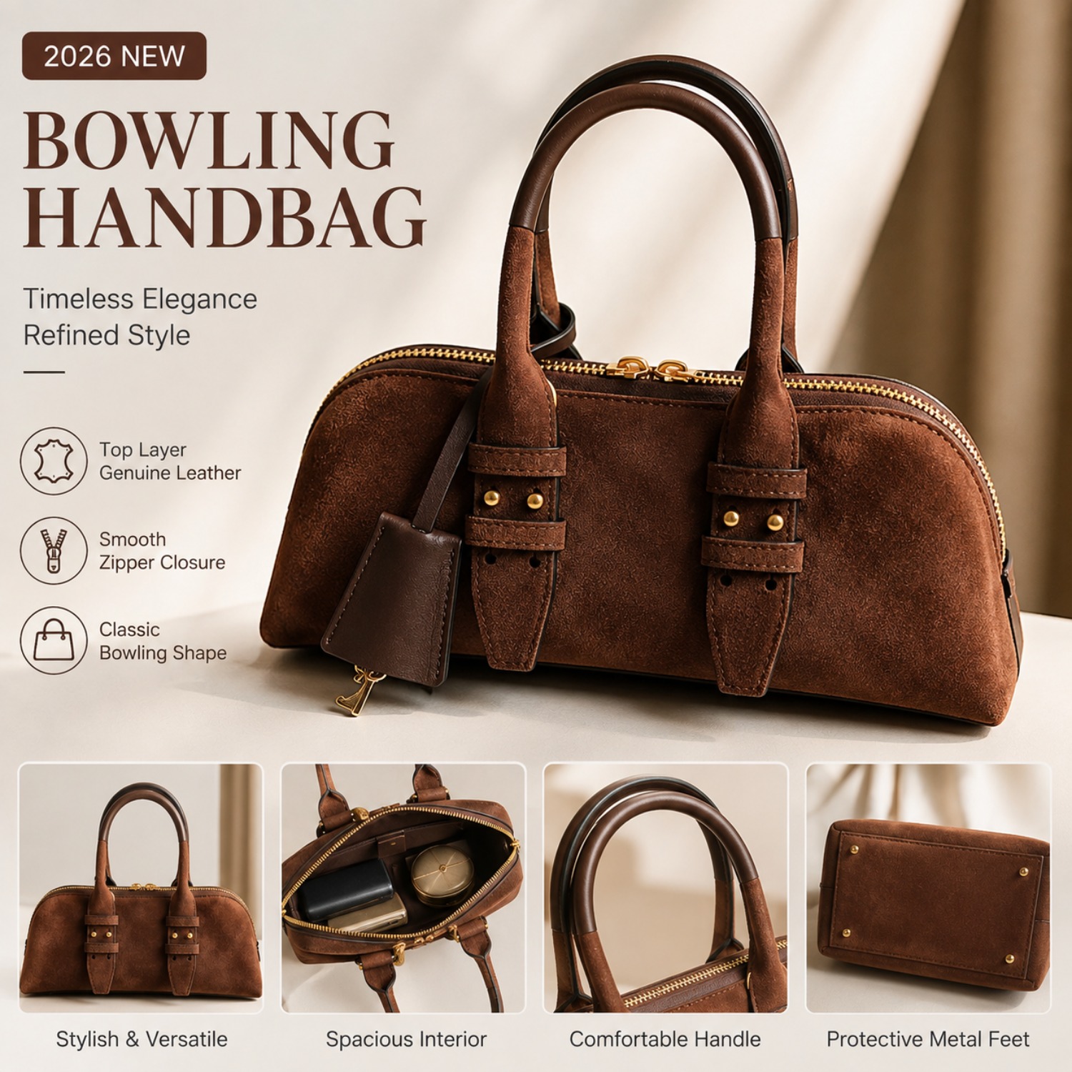 Structured Handbag Top Handle - Bolsa de Bowling Feminina em Couro