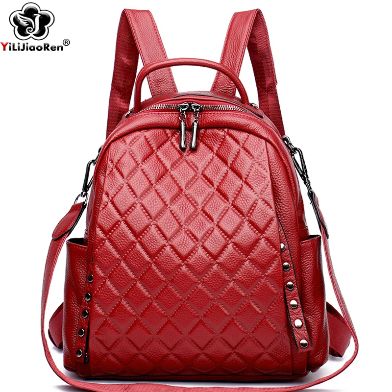 Luxury Bags With Zipper - Genuíno couro mochila feminina bolsa de