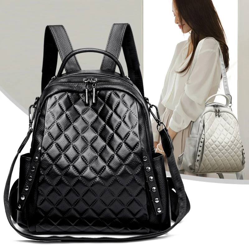 Genuíno couro mochila feminina - Luxury Bags With Zipper avaliação e preço